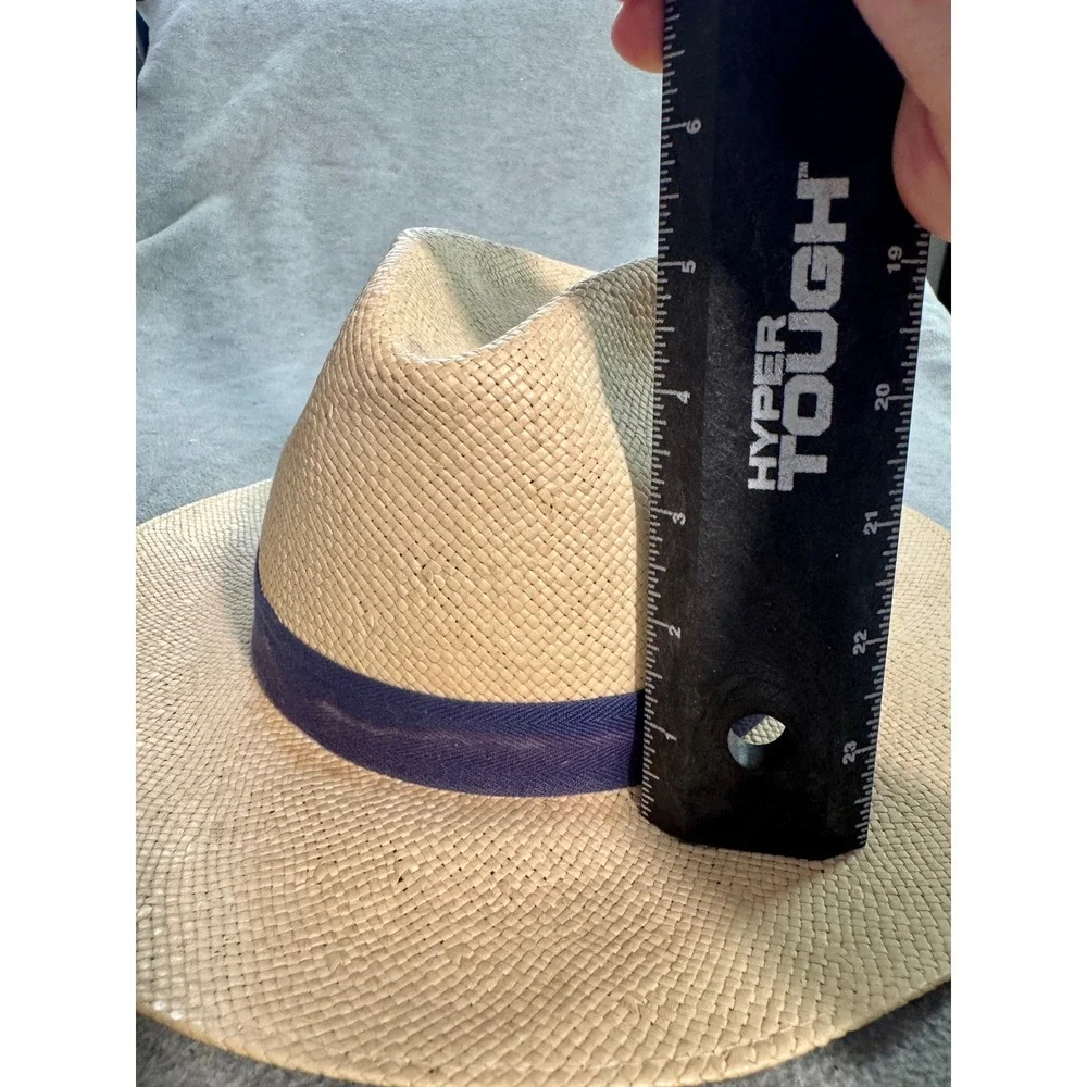 Dobbs Fifth Avenue Straw Fedora Hat Tan Navy Blue Band Mens‎ Vintage Style